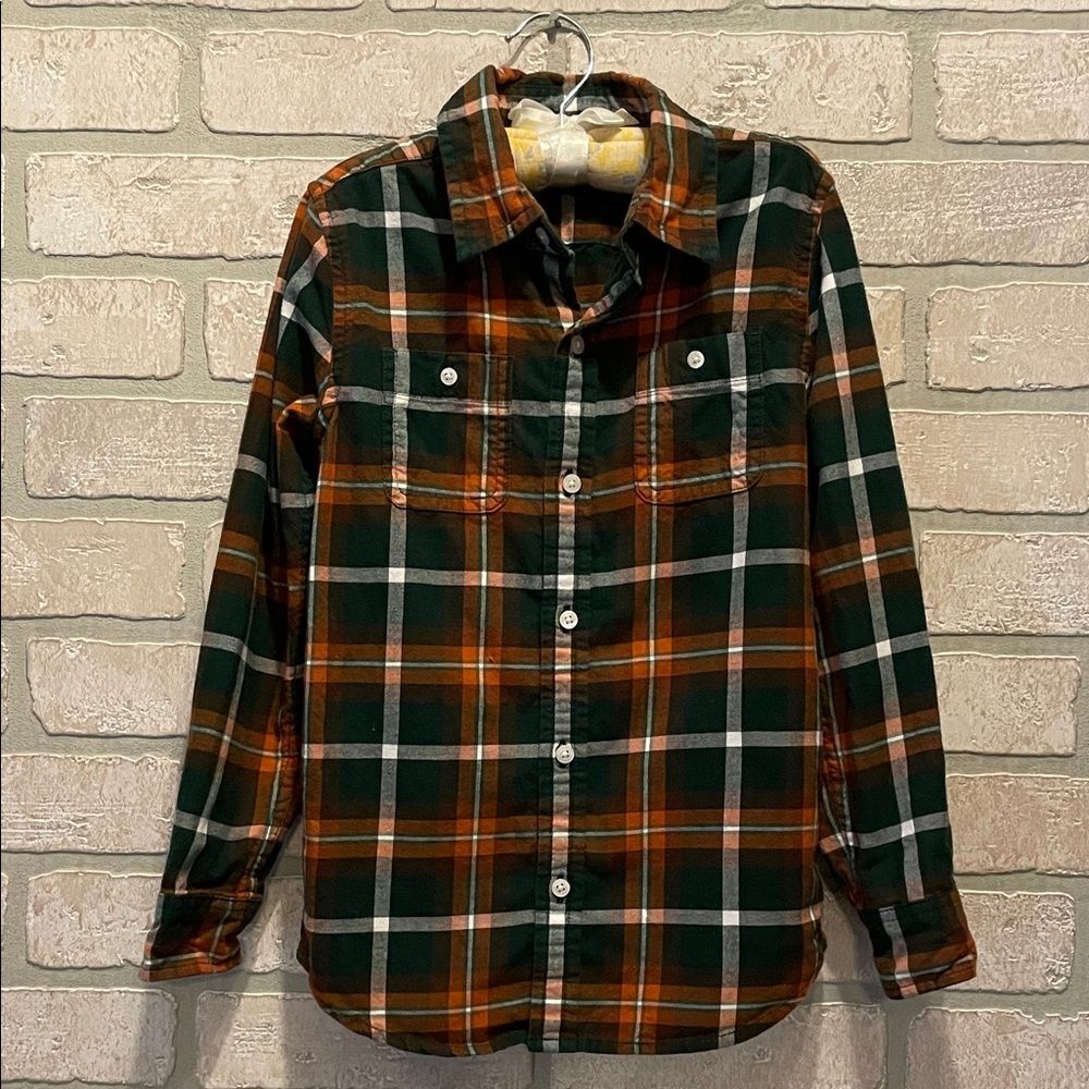 Janie and Jack Plaid Button-Up Shirt - Green and Orange size 6